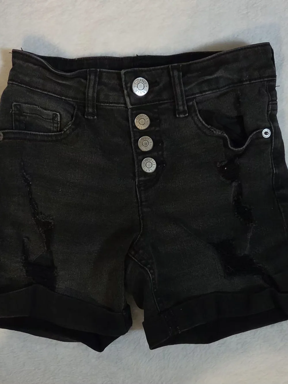 Justice Black High-Rise Distressed Jean Shorts